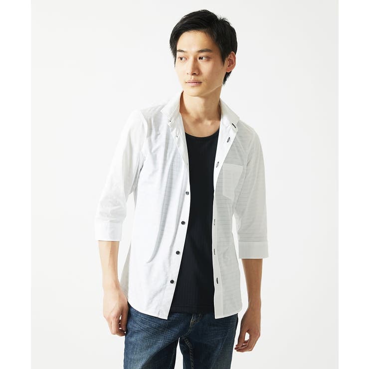 【吸水速乾】シアーボーダー七分袖シャツ | MK MICHEL KLEIN homme | 詳細画像2 