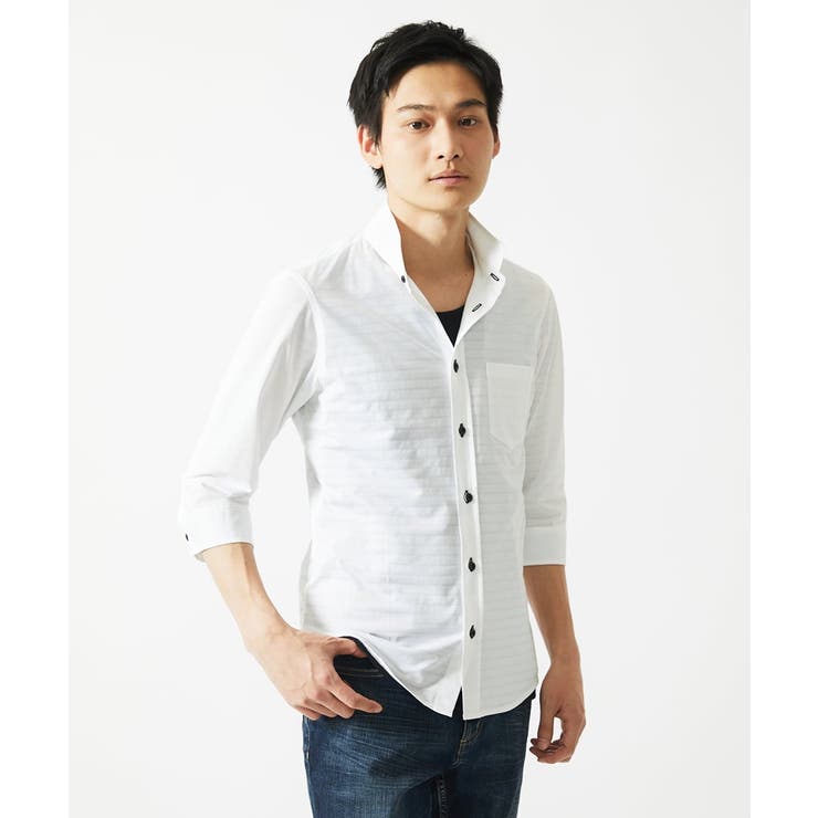 【吸水速乾】シアーボーダー七分袖シャツ | MK MICHEL KLEIN homme | 詳細画像3 