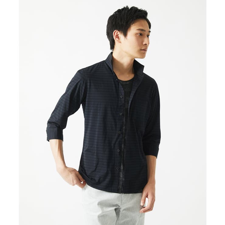 【吸水速乾】シアーボーダー七分袖シャツ | MK MICHEL KLEIN homme | 詳細画像7 