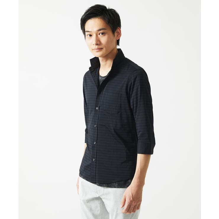 【吸水速乾】シアーボーダー七分袖シャツ | MK MICHEL KLEIN homme | 詳細画像8 