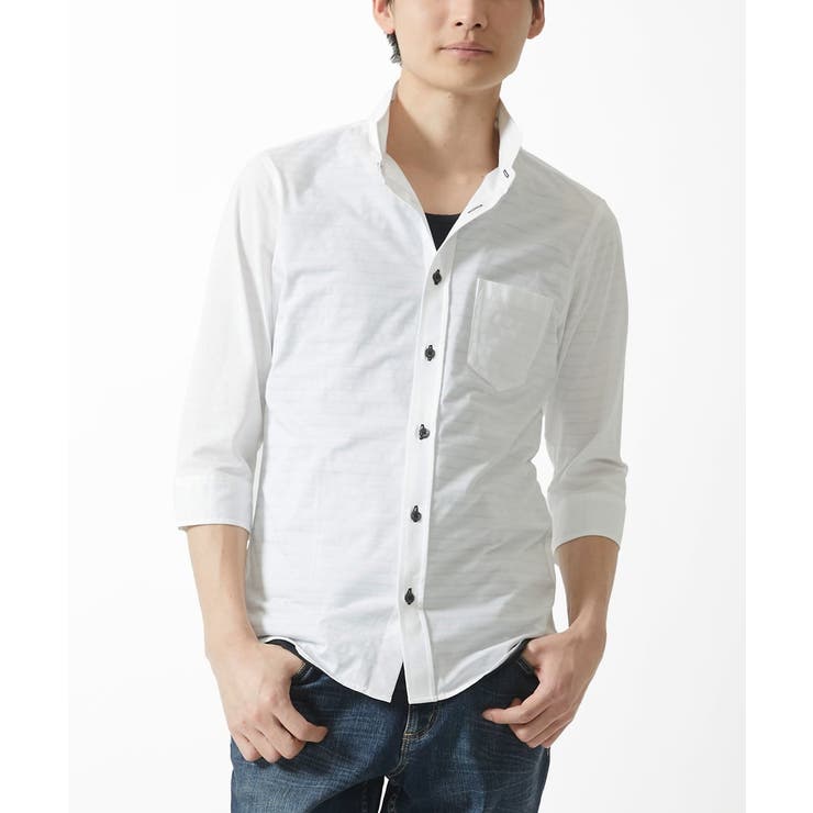 ホワイト | 【吸水速乾】シアーボーダー七分袖シャツ | MK MICHEL KLEIN homme