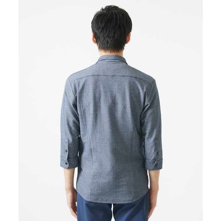 【７分袖/洗える】スタンドカラーシャツ / ストライプサッカー  | MK MICHEL KLEIN homme | 詳細画像11 