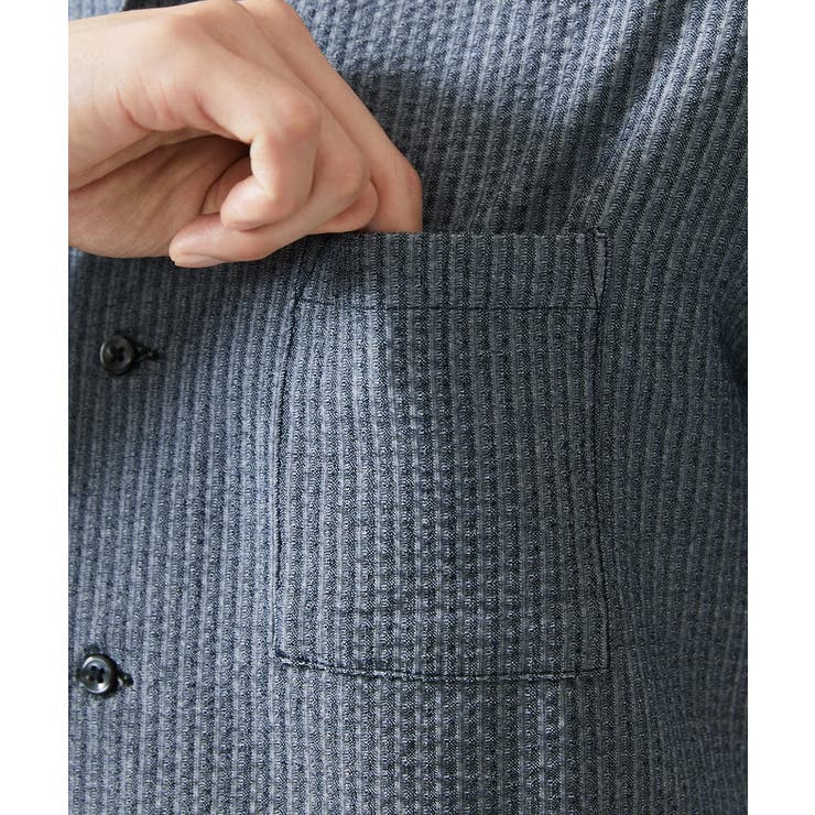 【７分袖/洗える】スタンドカラーシャツ / ストライプサッカー  | MK MICHEL KLEIN homme | 詳細画像13 