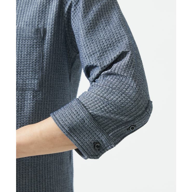 【７分袖/洗える】スタンドカラーシャツ / ストライプサッカー  | MK MICHEL KLEIN homme | 詳細画像14 