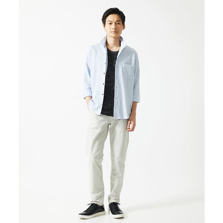 【７分袖/洗える】スタンドカラーシャツ / ストライプサッカー  | MK MICHEL KLEIN homme | 詳細画像2 