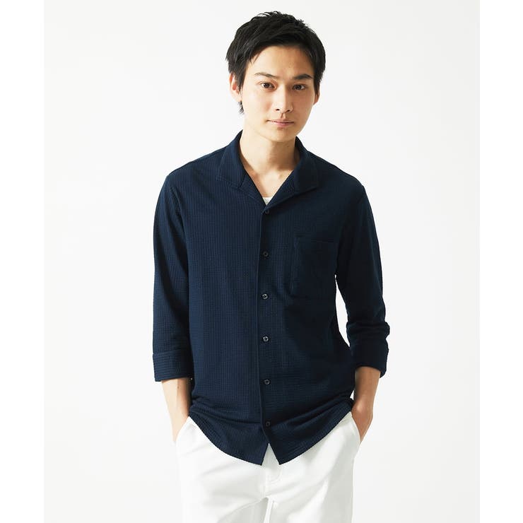 【７分袖/洗える】スタンドカラーシャツ / ストライプサッカー  | MK MICHEL KLEIN homme | 詳細画像22 