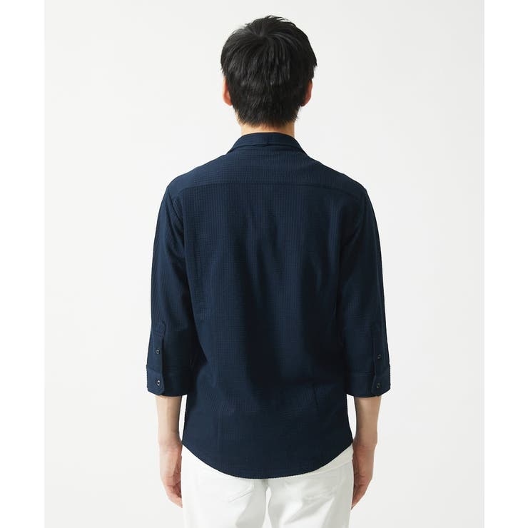 【７分袖/洗える】スタンドカラーシャツ / ストライプサッカー  | MK MICHEL KLEIN homme | 詳細画像24 