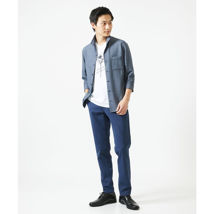 【７分袖/洗える】スタンドカラーシャツ / ストライプサッカー  | MK MICHEL KLEIN homme | 詳細画像7 