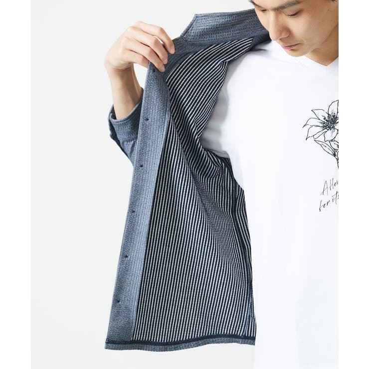 【７分袖/洗える】スタンドカラーシャツ / ストライプサッカー  | MK MICHEL KLEIN homme | 詳細画像8 