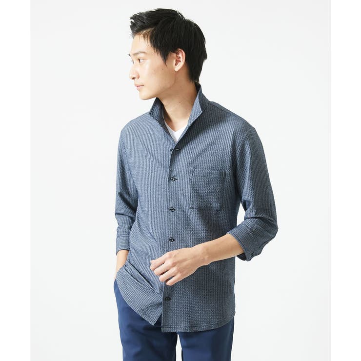 【７分袖/洗える】スタンドカラーシャツ / ストライプサッカー  | MK MICHEL KLEIN homme | 詳細画像9 