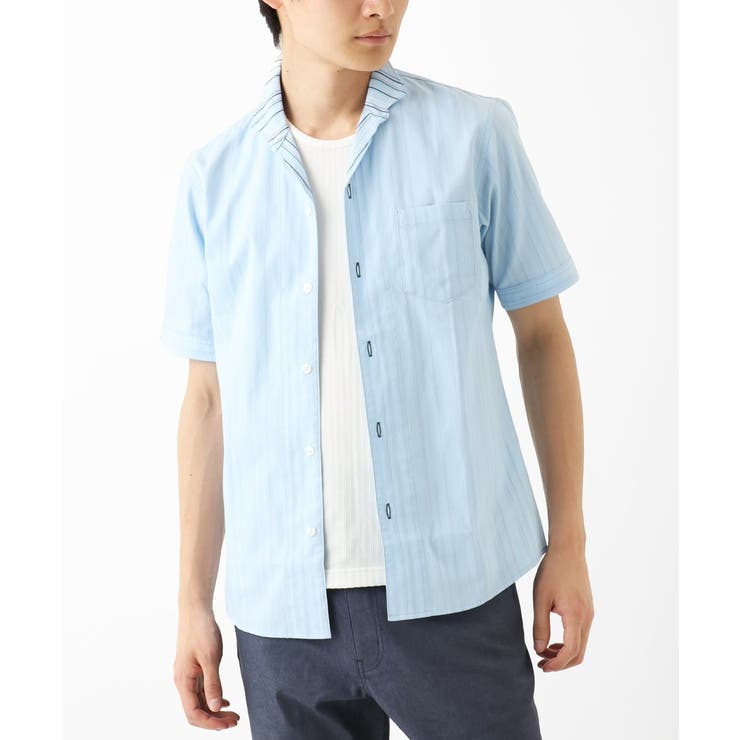 ライトブルー | ドビーリバーシブルストライプ半袖シャツ | MK MICHEL KLEIN homme