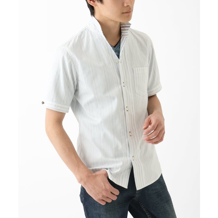 ホワイト | ドビーリバーシブルストライプ半袖シャツ | MK MICHEL KLEIN homme