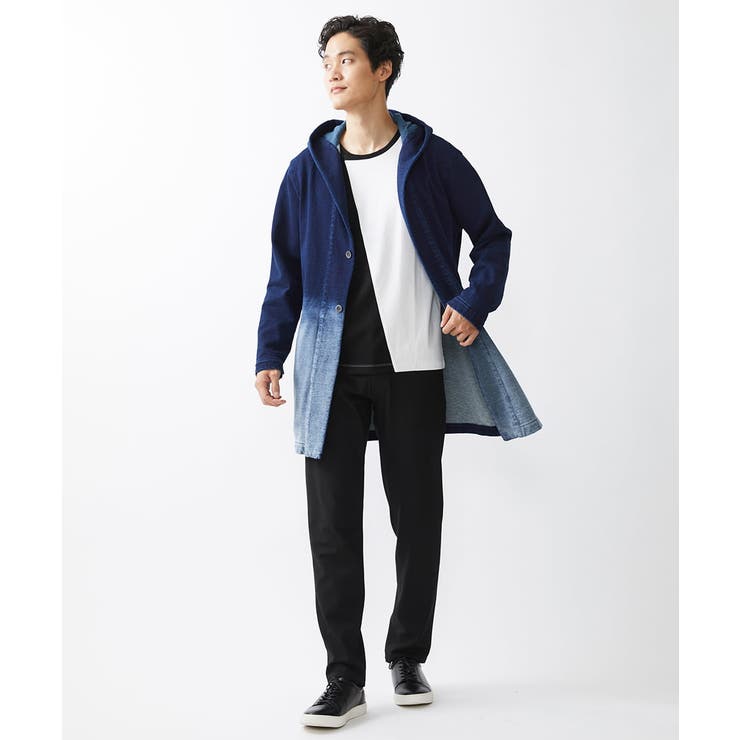 グラデーションデニムジャージ ロングパーカー[品番