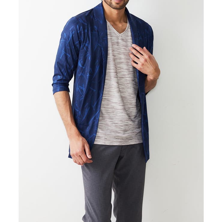 ネイビー | リーフ柄カーディガン | MK MICHEL KLEIN homme