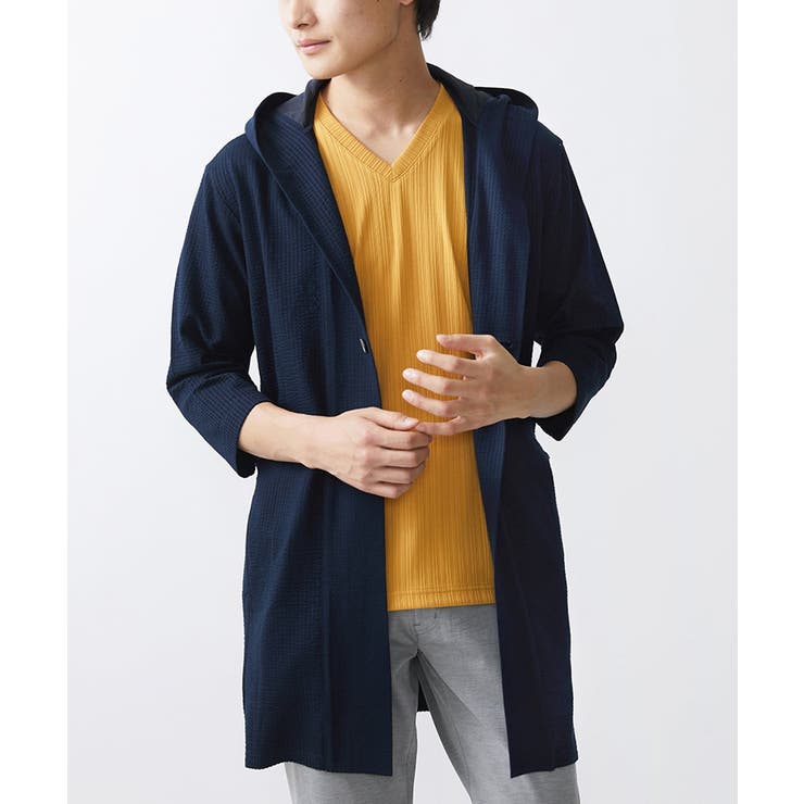 ネイビー | ロングフードコーディガン | MK MICHEL KLEIN homme