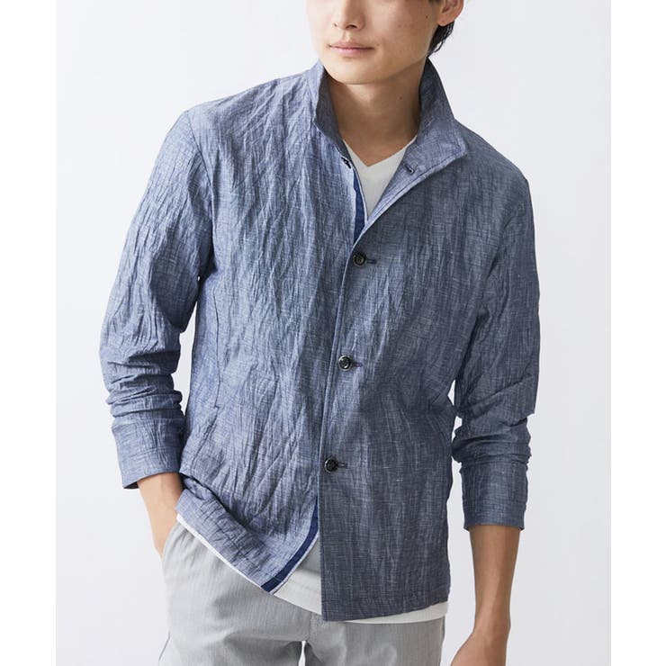 ライトブルー | リネンワッシャースタンドカラージャケット | MK MICHEL KLEIN homme