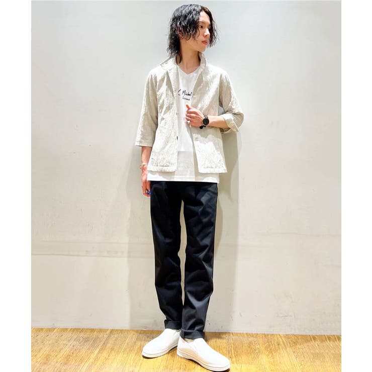 スタンドカラージャケット / リネンワッシャー七分袖[品番