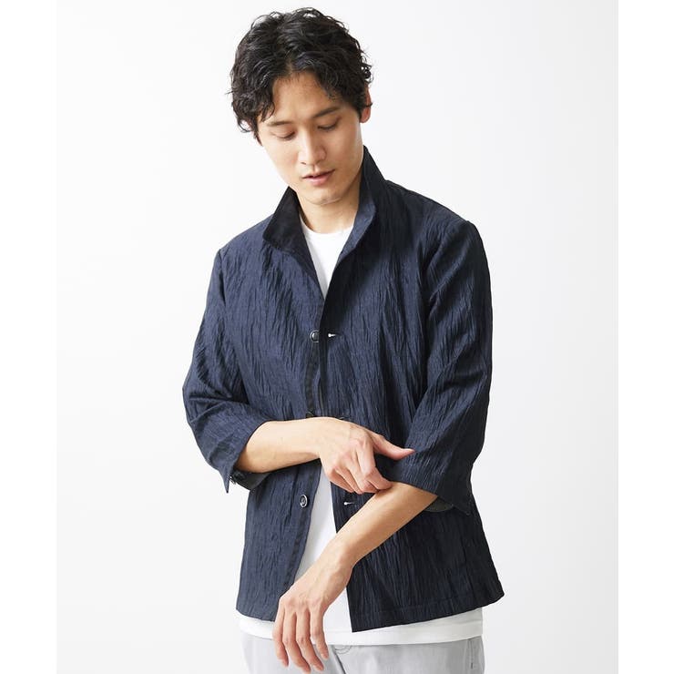 大きいサイズあり】スタンドカラーシャツ/リネンワッシャー[品番