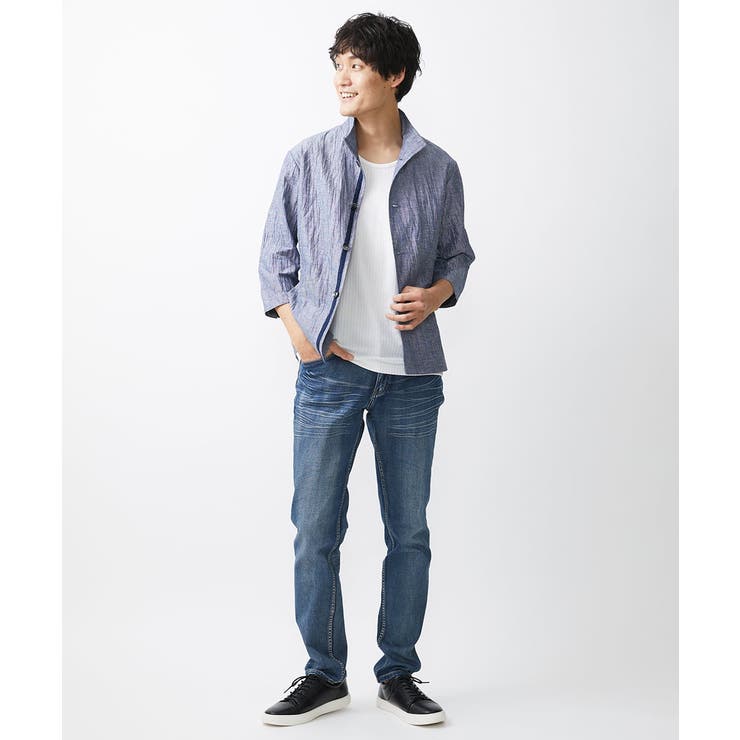 大きいサイズあり】スタンドカラーシャツ/リネンワッシャー[品番