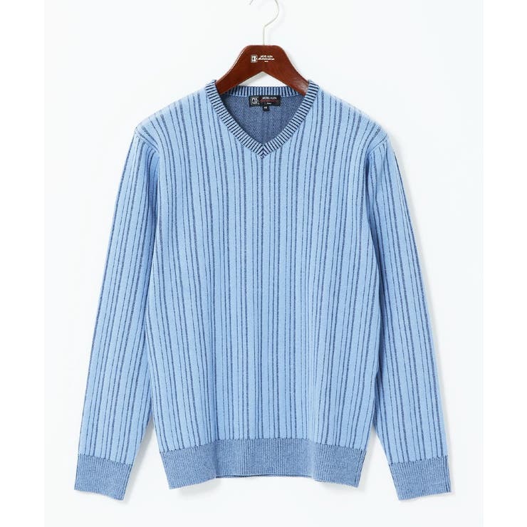 【Vネック/洗濯機で洗える】ランダムタック ストライプニット | MK MICHEL KLEIN homme | 詳細画像6 