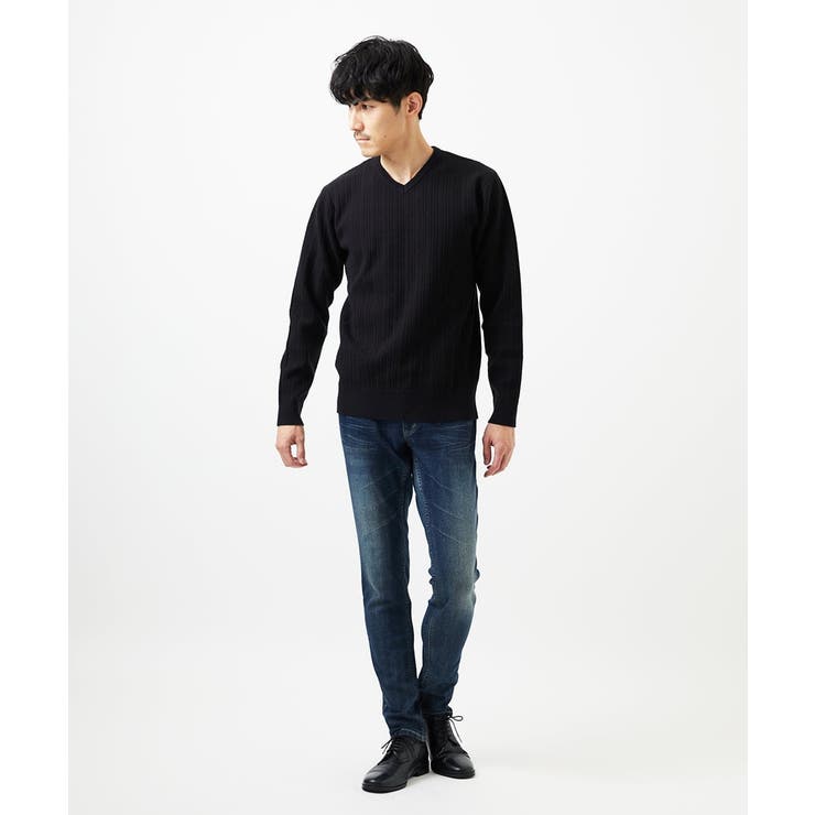 【Vネック/洗濯機で洗える】ランダムタック ストライプニット | MK MICHEL KLEIN homme | 詳細画像7 