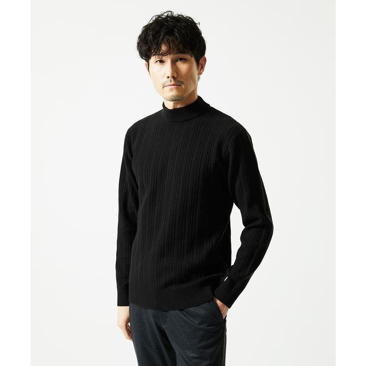 ブラック | 【洗濯機で洗える】モックネックニット / ランダムタックストライプ | MK MICHEL KLEIN homme