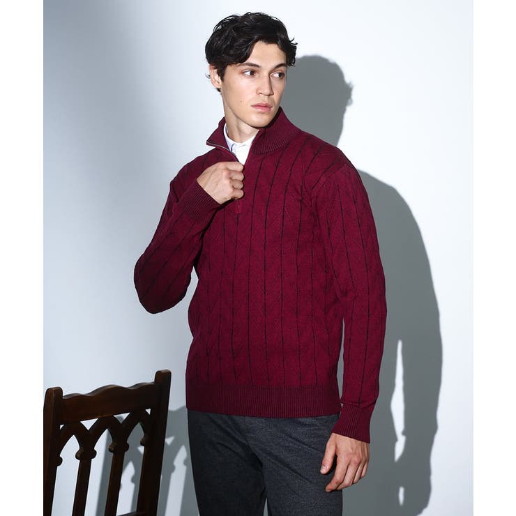 【洗える/リサイクル糸使用】ハーフジップニット / ミックスヘリンボン | MK MICHEL KLEIN homme | 詳細画像2 