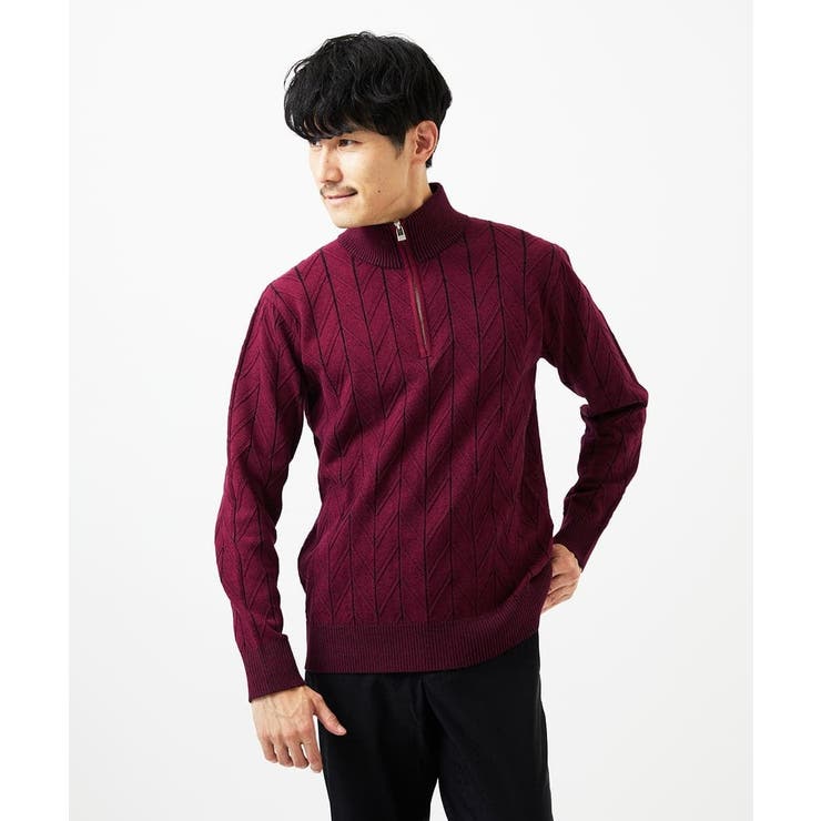 パープル | 【洗える/リサイクル糸使用】ハーフジップニット / ミックスヘリンボン | MK MICHEL KLEIN homme