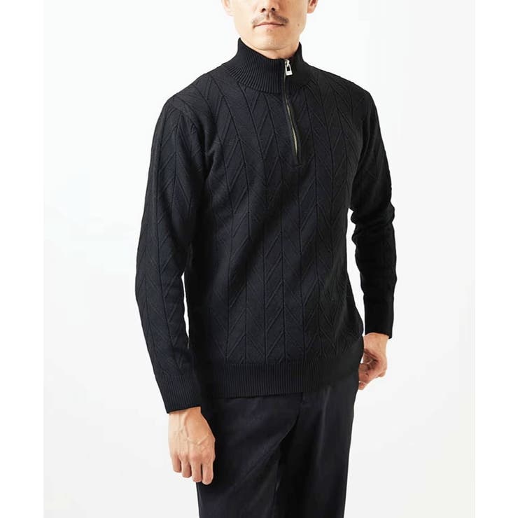 ブラック | 【洗える/リサイクル糸使用】ハーフジップニット / ミックスヘリンボン | MK MICHEL KLEIN homme