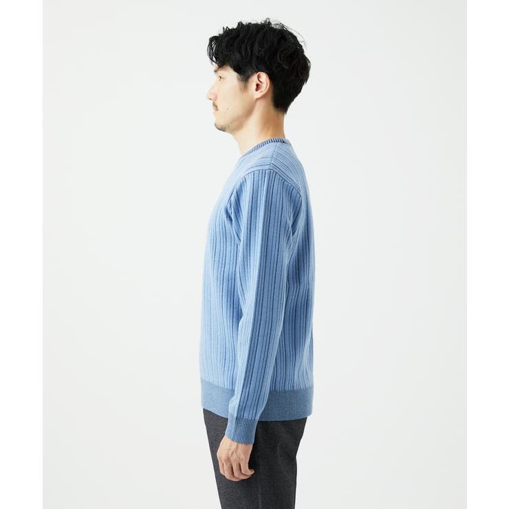 【クルーネック/洗濯機で洗える】ランダムタックストライプクルーネックニット | MK MICHEL KLEIN homme | 詳細画像4 