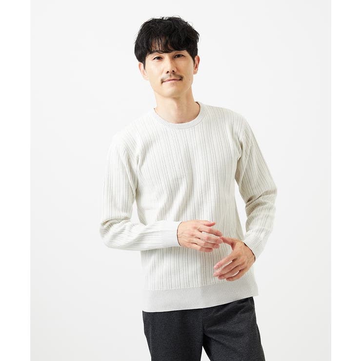 ライトグレー | 【クルーネック/洗濯機で洗える】ランダムタックストライプクルーネックニット | MK MICHEL KLEIN homme