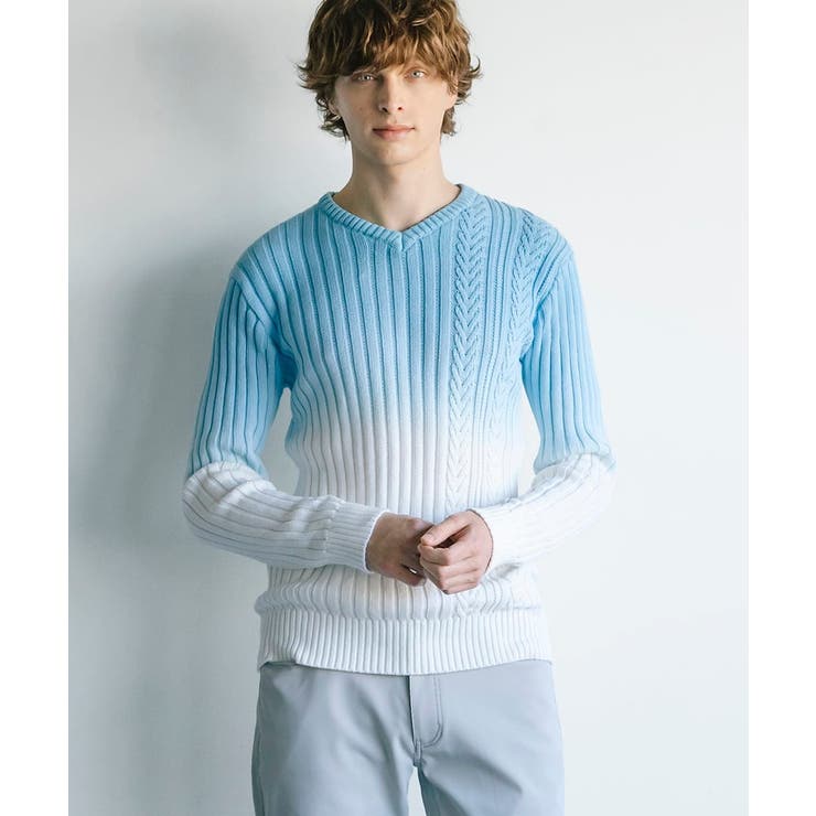 【残りわずか/天然素材使用/洗える】グラデーションケーブルニット | MK MICHEL KLEIN homme | 詳細画像4 