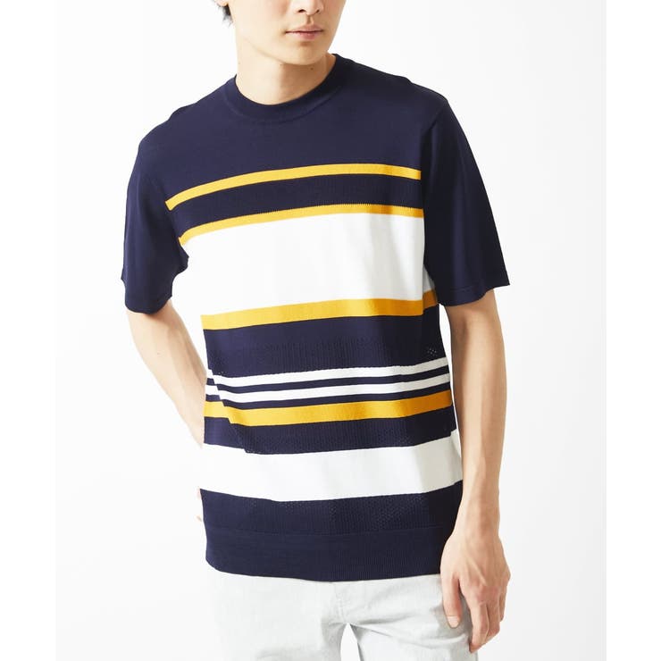 ネイビー | サマーニット / リネンタッチボーダー | MK MICHEL KLEIN homme