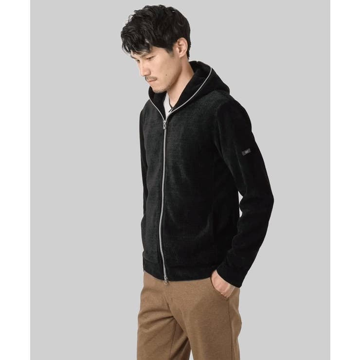 ブラック | 【洗える/ストレッチ】ワッフルベロア ジップパーカー | MK MICHEL KLEIN homme
