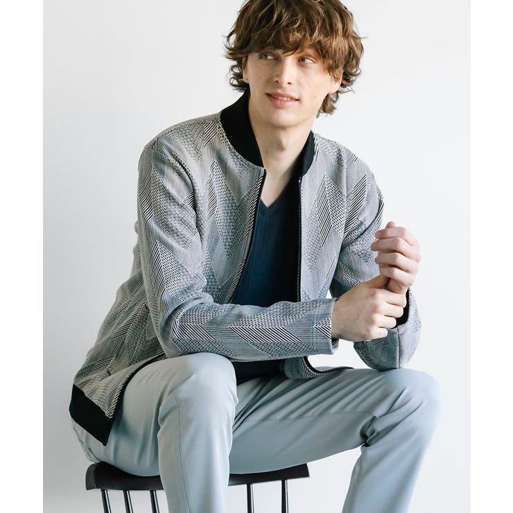 ベージュ | 【洗える】ダイヤジオメトリック柄ブルゾン | MK MICHEL KLEIN homme