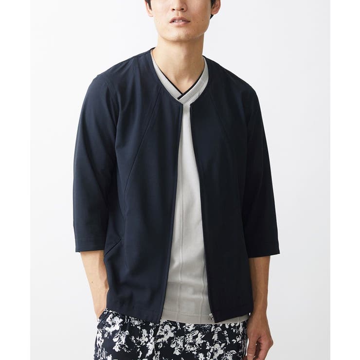 ネイビー | 【残りわずか】７分袖ノーカラーブルゾン | MK MICHEL KLEIN homme