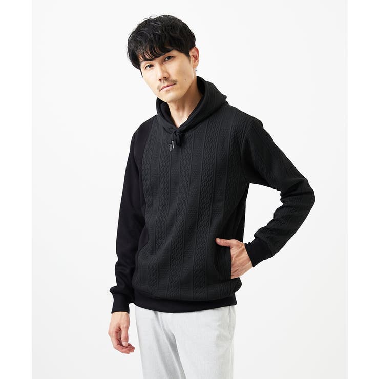 ブラック | ケーブルニットコンビパーカー | MK MICHEL KLEIN homme