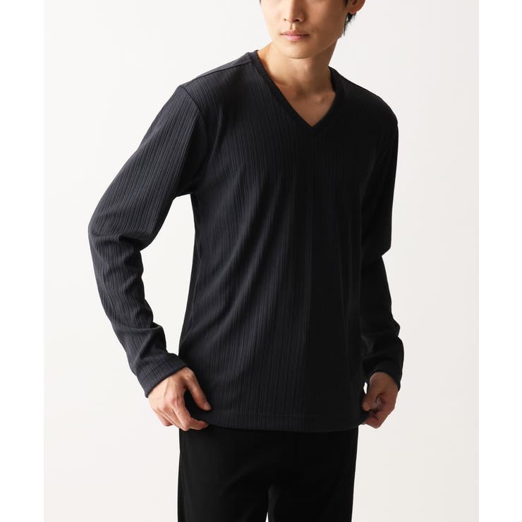ダークグレー(93) | 【洗える】Vネックストライプカットソー | MK MICHEL KLEIN homme