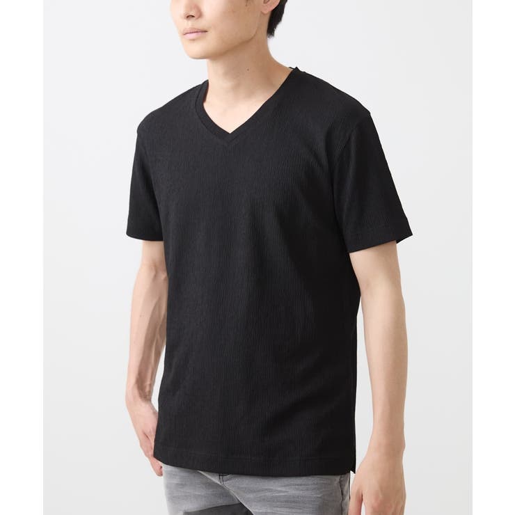 ブラック | ジャージVネックカットソー | MK MICHEL KLEIN homme