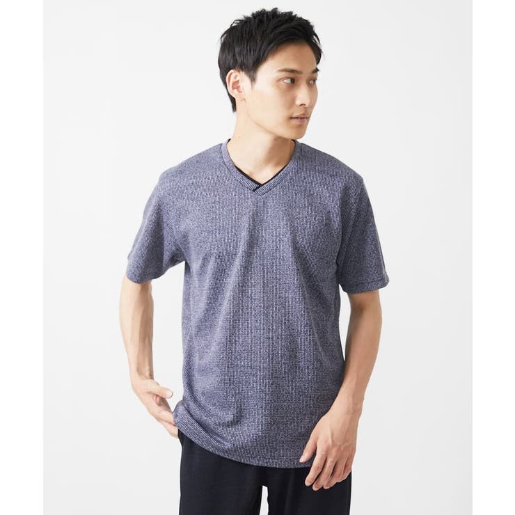 ON/OFF対応】VネックTシャツ/メランジワッフル[品番：ITKW0018591]｜MK 