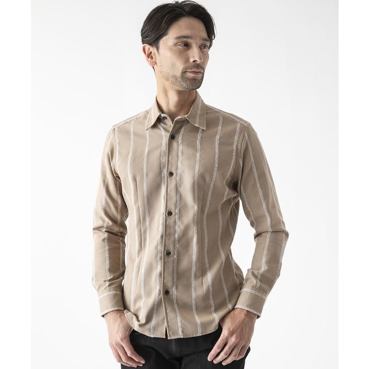 ベージュ | ストライプ柄長袖シャツ | MICHEL KLEIN HOMME