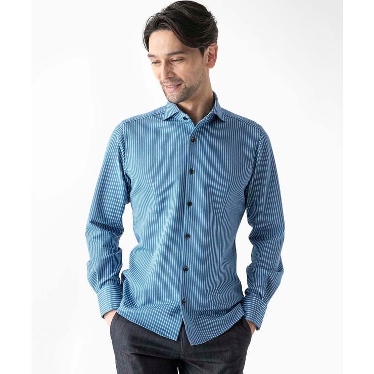 《日本製》ストライプ柄ジャージ長袖シャツ | MICHEL KLEIN HOMME | 詳細画像2 