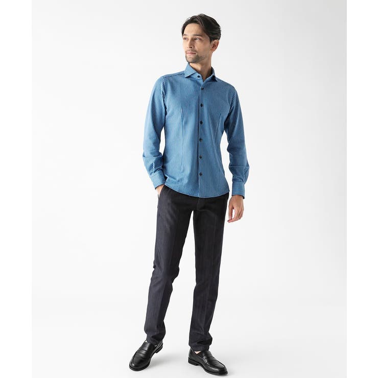 《日本製》ストライプ柄ジャージ長袖シャツ | MICHEL KLEIN HOMME | 詳細画像3 