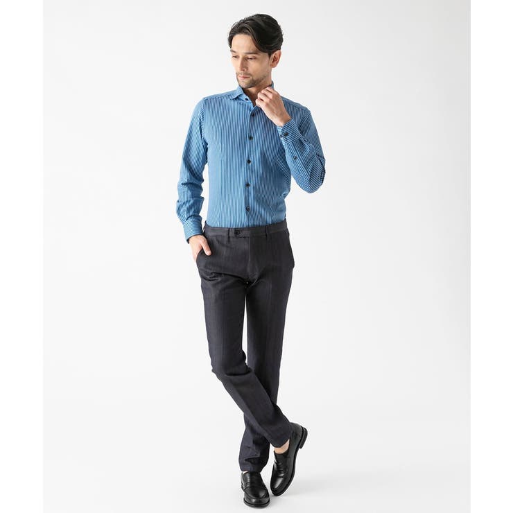 《日本製》ストライプ柄ジャージ長袖シャツ | MICHEL KLEIN HOMME | 詳細画像4 