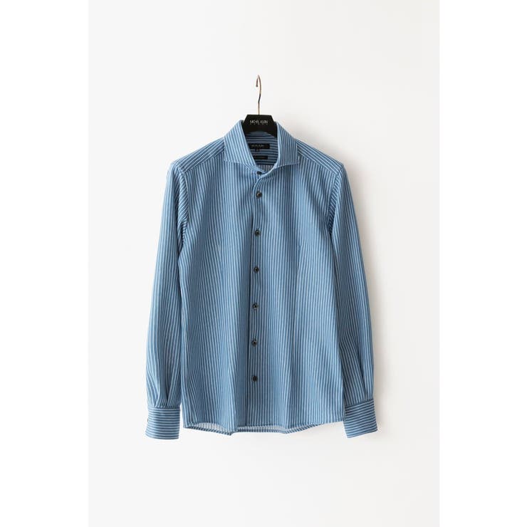 ブルー | 《日本製》ストライプ柄ジャージ長袖シャツ | MICHEL KLEIN HOMME