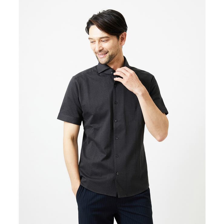 ダークグレー | 《日本製》ブロックイージーケア半袖シャツ | MICHEL KLEIN HOMME