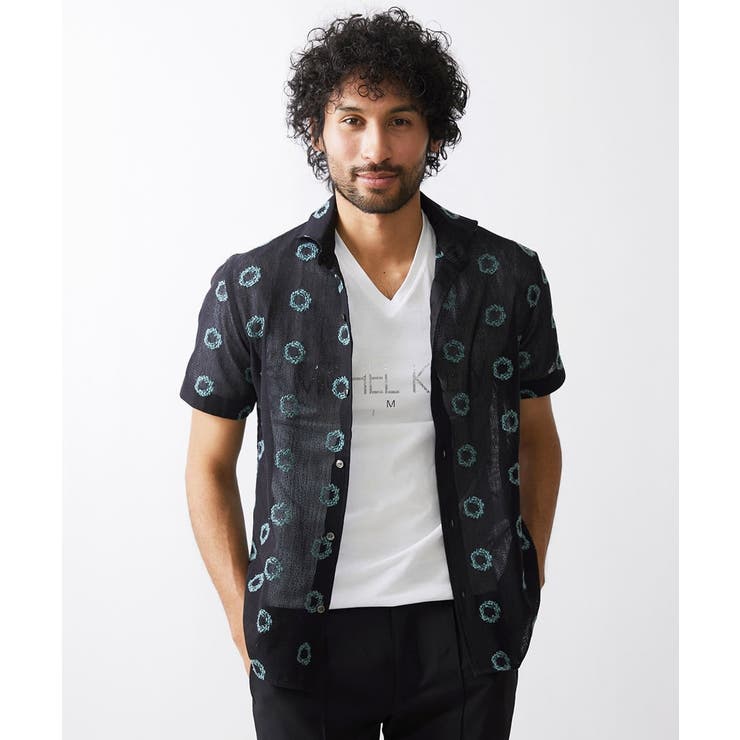 ブラック(94) | 総柄シアー半袖シャツ | MICHEL KLEIN HOMME
