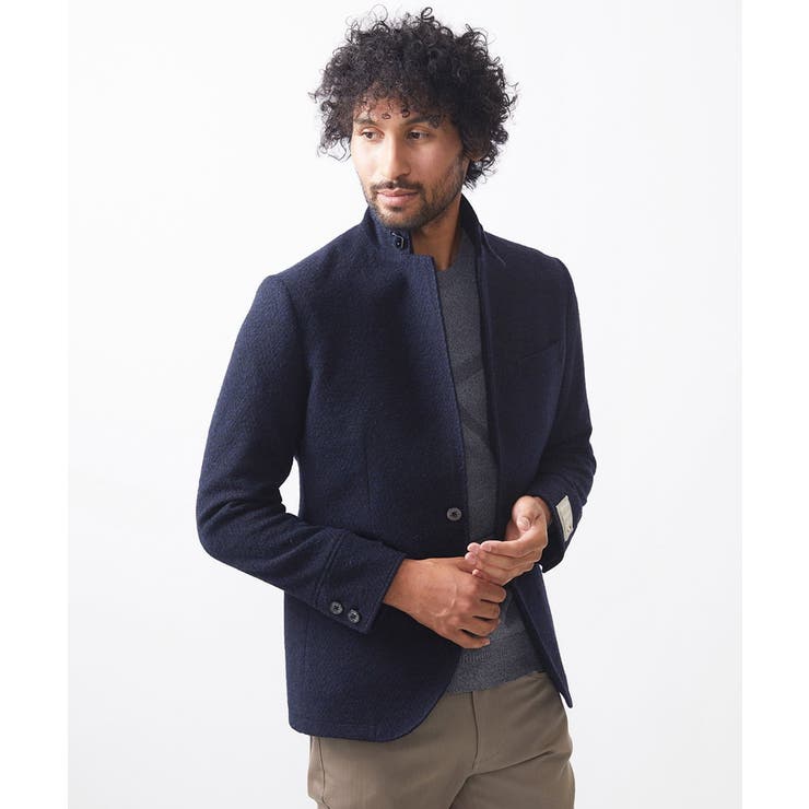 ネイビー(57) | へリンボン柄コンバーチブルウールジャケット | MICHEL KLEIN HOMME