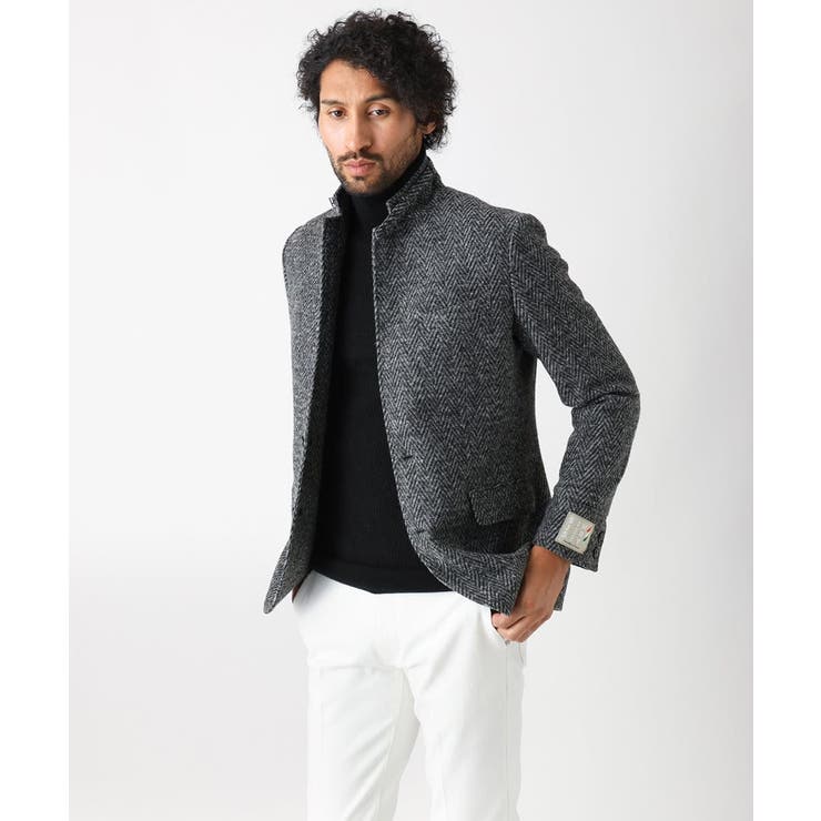ダークグレー(93) | へリンボン柄コンバーチブルウールジャケット | MICHEL KLEIN HOMME