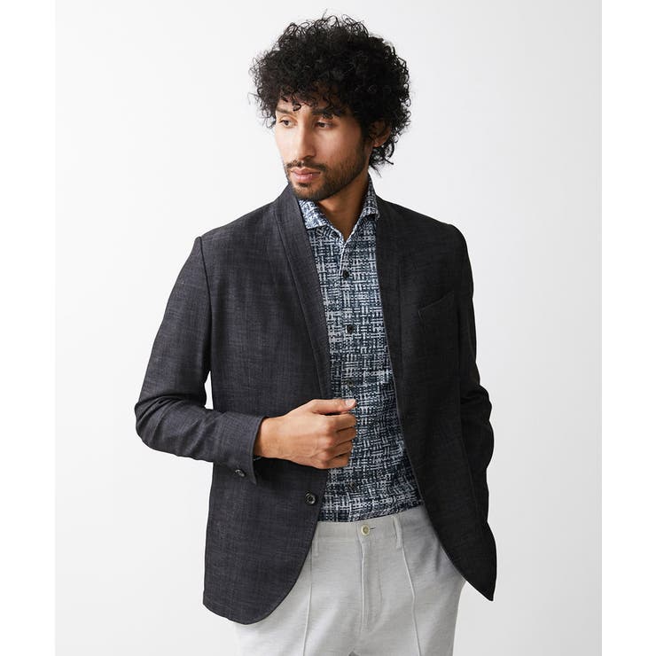 ネイビー(57) | デニム調ノーカラージャケット | MICHEL KLEIN HOMME